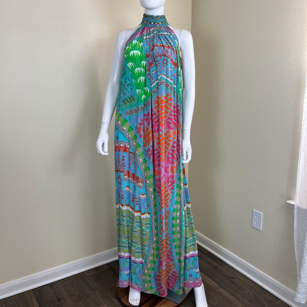 Camilla Amulet Womens Silk Multicolor Halter Maxi Dress Boho Resort Beach Summer - Picture 13 of 13